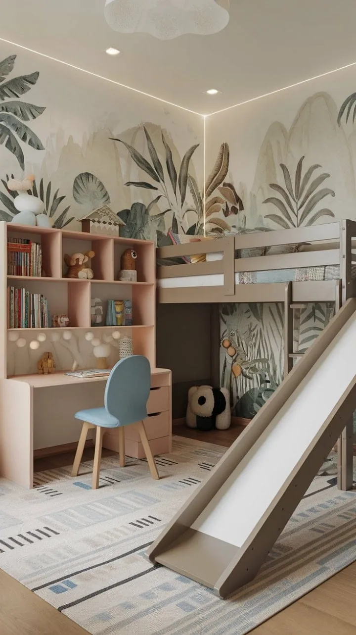 This enchanting jungle-themed bedroom transforms play and learning into an adventure-filled paradise for a four-year-old!