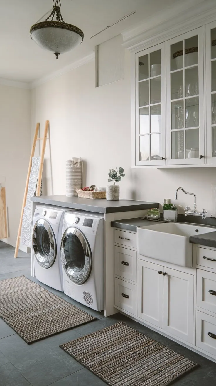 A modern laundry room design blends practicality with style, featuring clean lines and thoughtful details for an elevated home experience