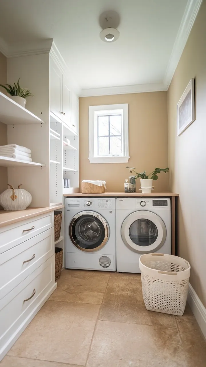 This laundry room exemplifies how clean design and smart storage can elevate a utilitarian space into a sophisticated haven of efficiency.