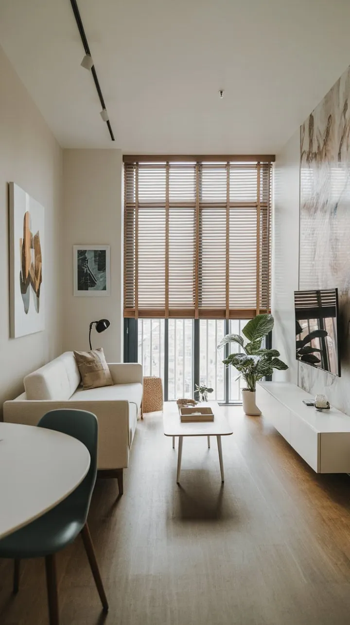 This modern living room masterfully combines minimalist design and contemporary sophistication, creating an inviting oasis of understated elegance.
