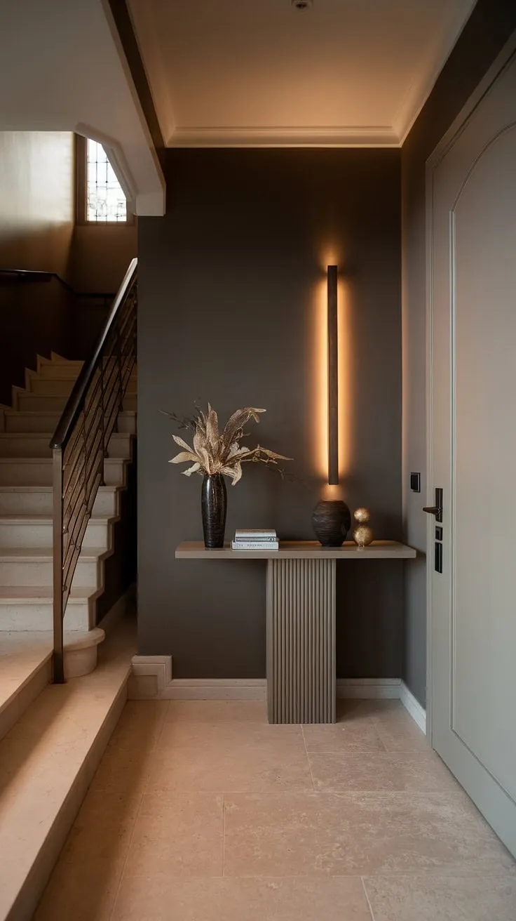 The understated elegance of this hallway speaks volumes. A carefully curated space, where a simple console table and warm lighting create a welcoming atmosphere. A testament to the power of minimalist design.
