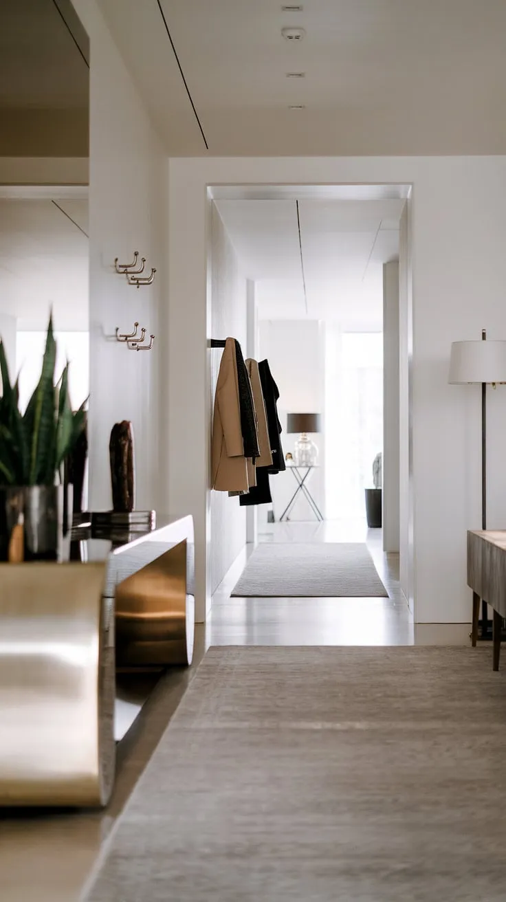 A bright and airy entryway, designed for effortless living. The sleek console table, adorned with a few carefully chosen accents, provides a practical yet stylish space. A subtle yet sophisticated welcome, this area speaks volumes about the home's understated elegance.