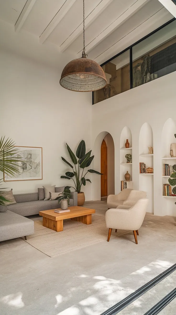 Mallorcan modernism shines in this airy living room, showcasing clean lines and natural elements.