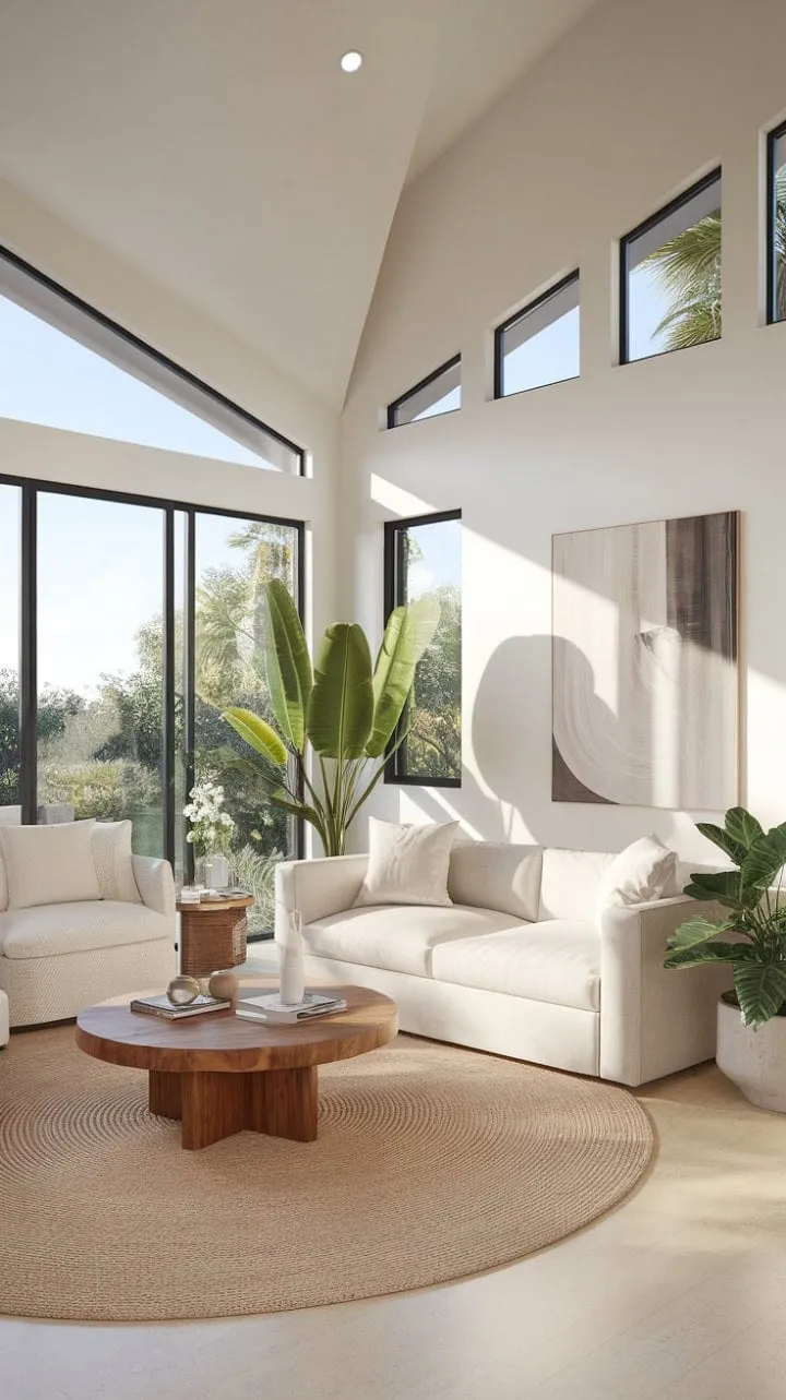 This modern Mediterranean sanctuary blends understated luxury with spaciousness and tranquility, highlighted by vaulted ceilings, natural light, and a soothing color palette.