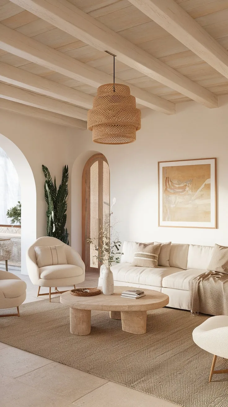 This modern Mediterranean home effortlessly blends Mallorca, Southern France, and French Caribbean design elements for a minimalist beach house aesthetic
