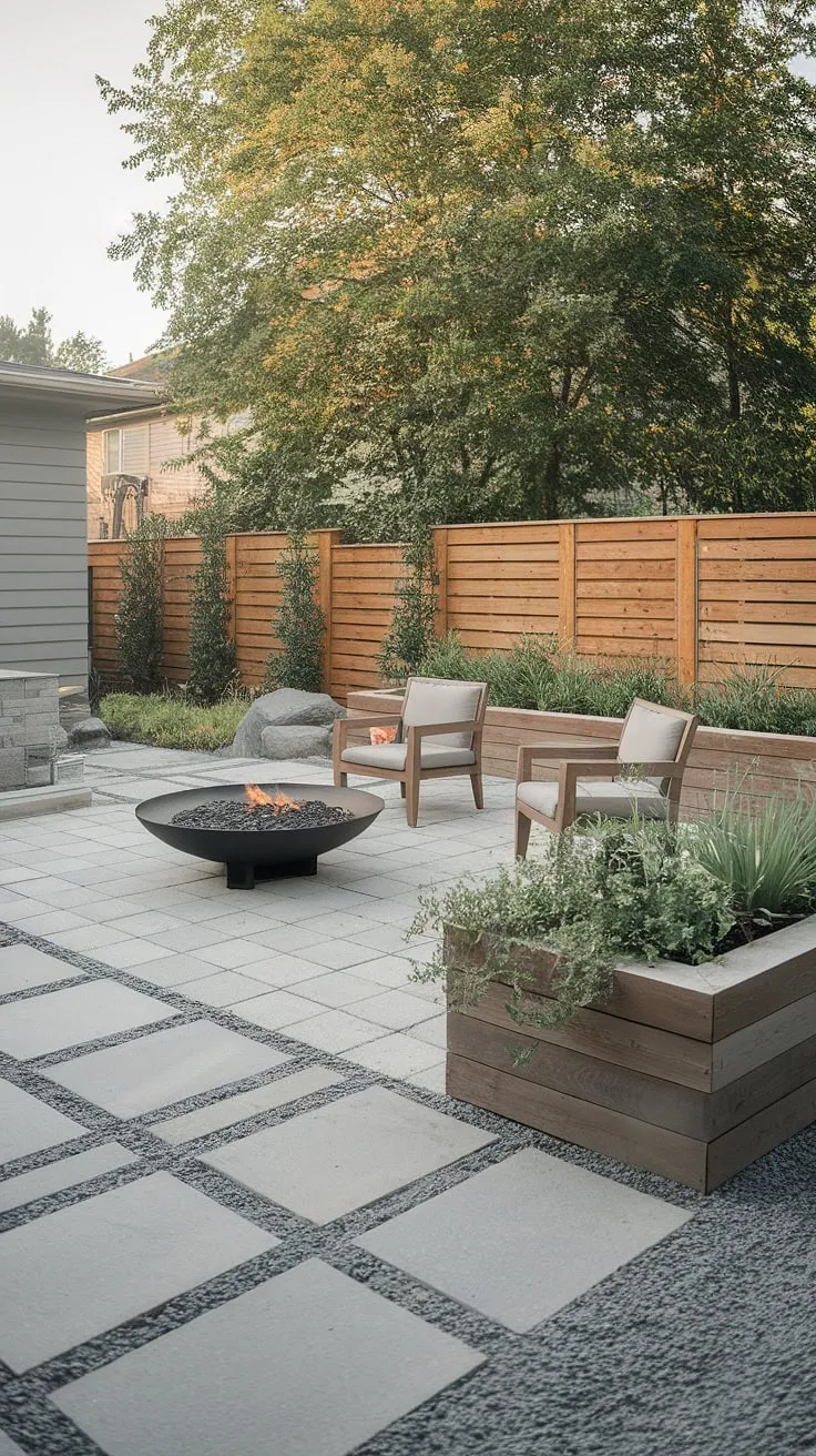 Evenings spent by the fire pit, surrounded by the calming greenery of our modern backyard oasis. The perfect blend of comfort and style, creating a truly relaxing atmosphere.