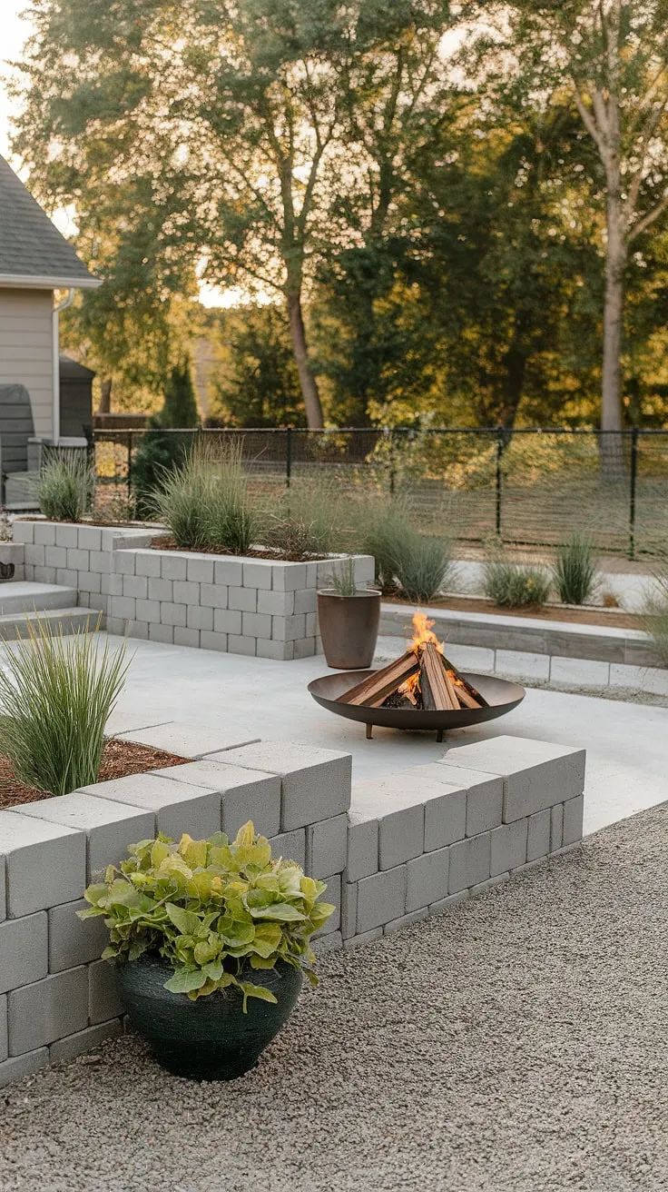 A modern oasis awaits. The carefully curated landscape, complete with a cozy fire pit and inviting patio, offers a tranquil escape. A perfect blend of style and comfort, this backyard is an extension of the home's inviting atmosphere.
