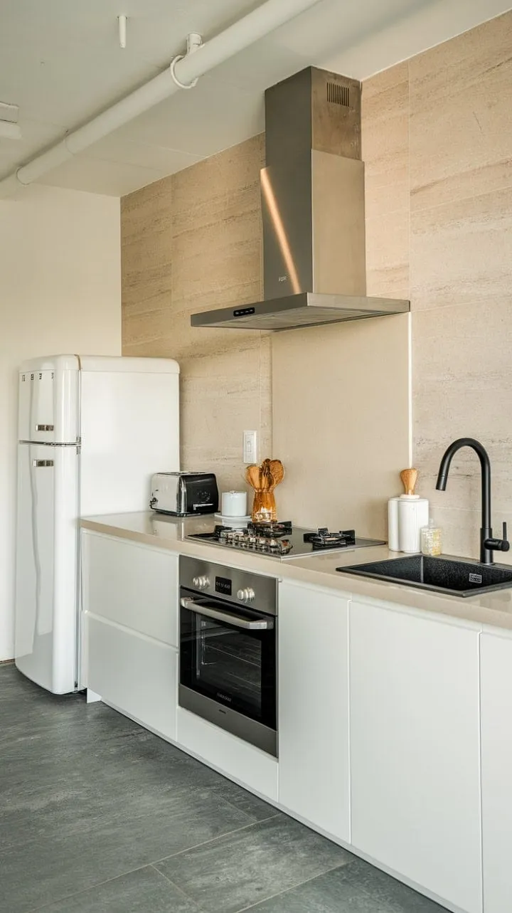 This kitchen masterfully blends sleek design and warm tones, crafting a stunning haven for culinary creativity.