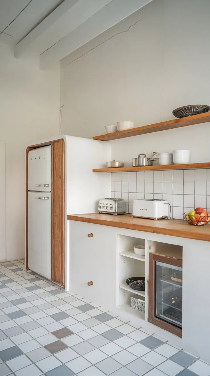 Clean lines and warm wood accents define this modern minimalist kitchen's stylish simplicity