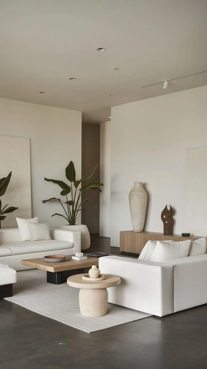 This minimalist living room embodies understated elegance, where each carefully selected piece whispers sophistication and invites serene contemplation.