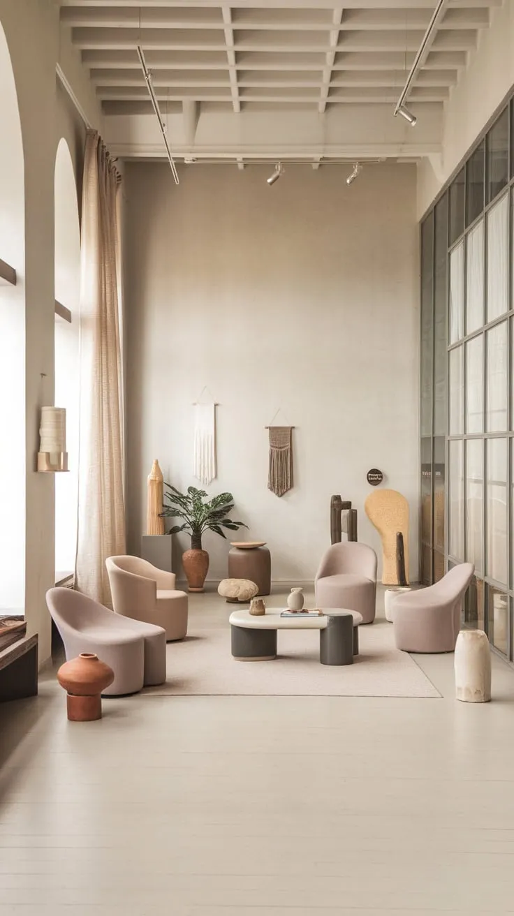 Neutral tones and carefully chosen accents define this airy, minimalist living space.