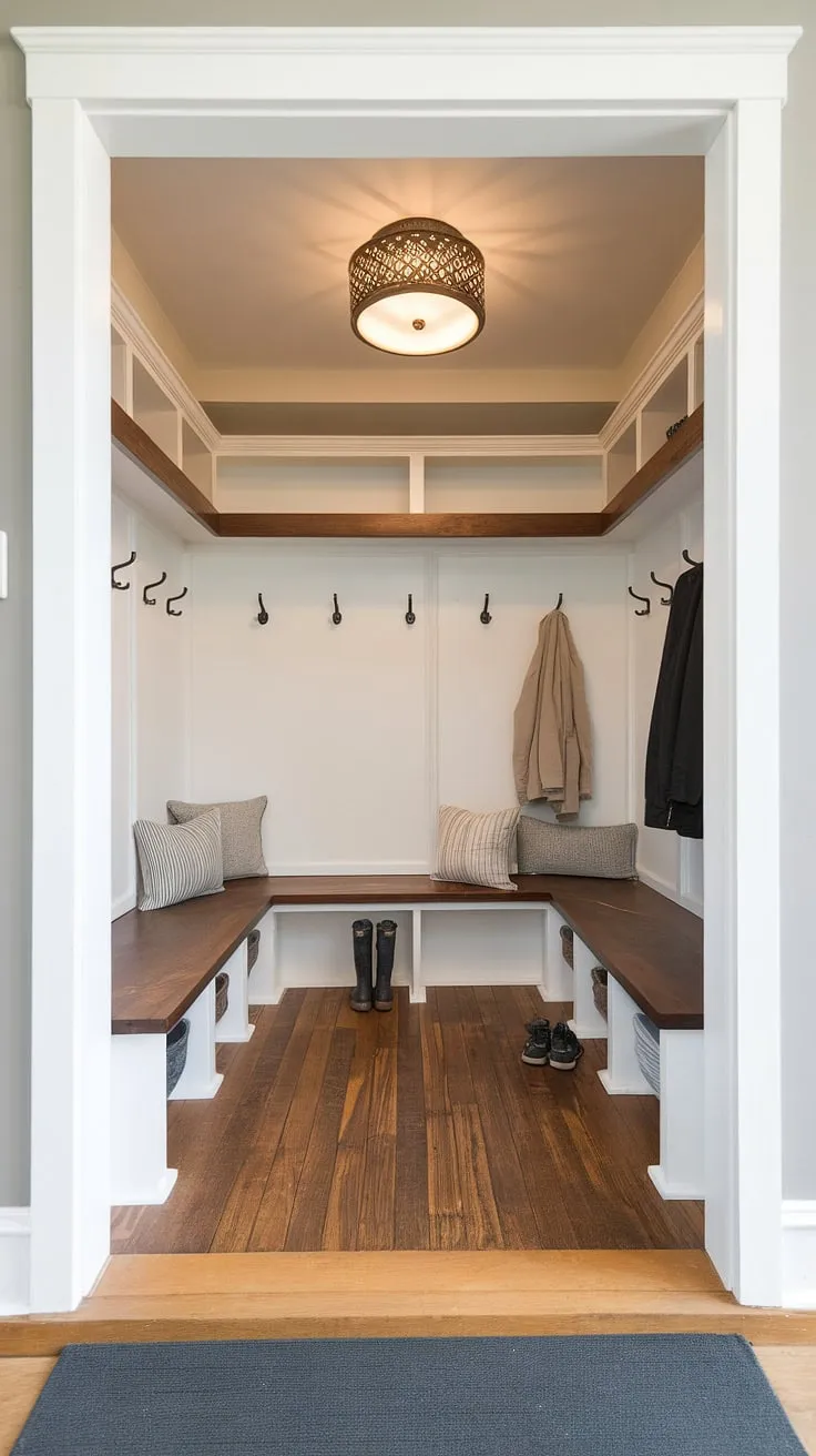 This streamlined mudroom, a perfect example of modern functionality, greets you at the entrance of your townhome. Simple yet sophisticated, it offers ample storage and a peaceful atmosphere, making those daily transitions a breeze. The thoughtful design ensures everything has its place, leaving you feeling organized and ready to take on the day.