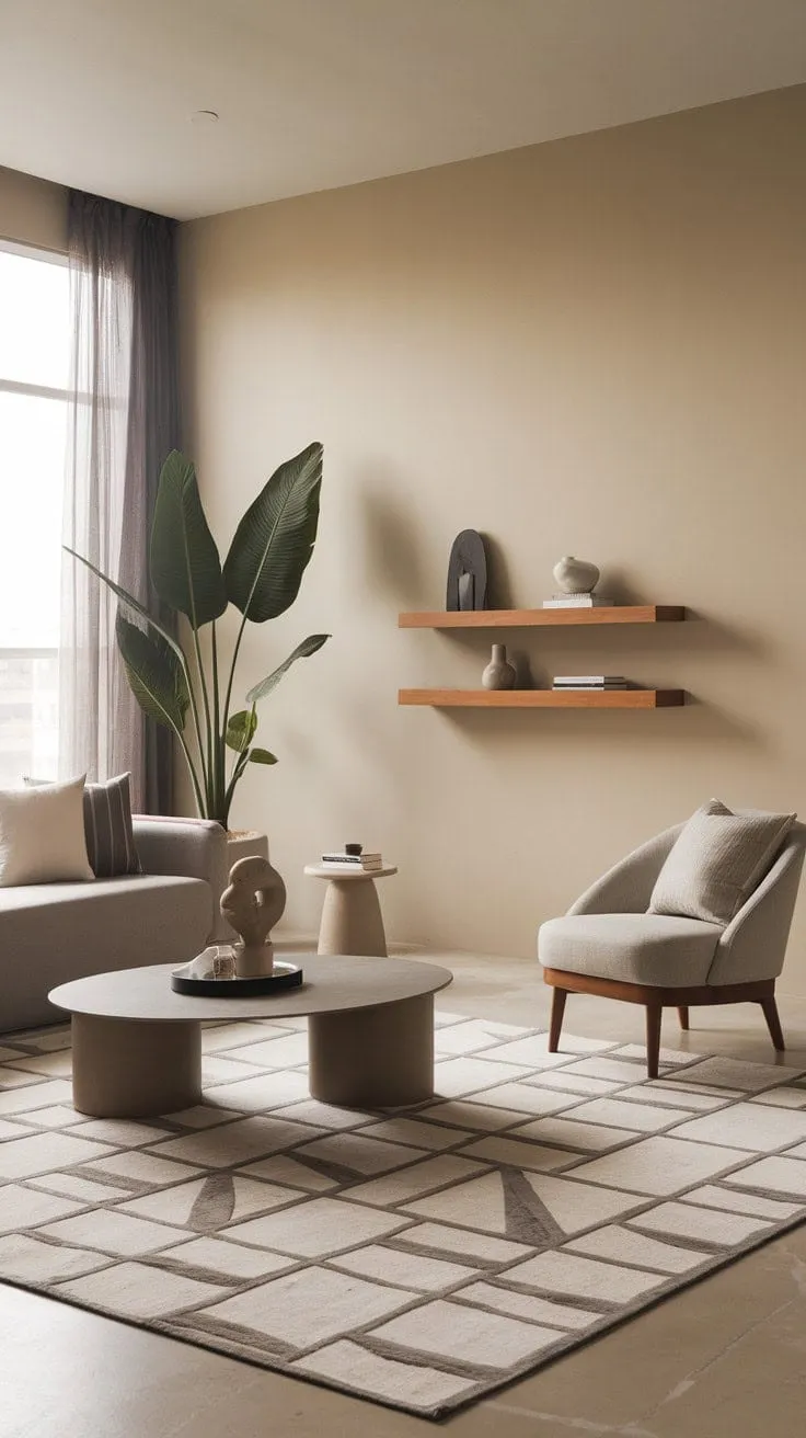 This minimalist living room beautifully balances understated elegance with vibrant life, showcasing how simplicity can create a serene sanctuary.