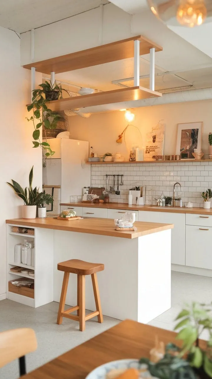 Bathed in sunlight, this New Zealand kitchen beautifully marries Japanese and Scandinavian design, showcasing a serene Japandi style with warm woods, crisp whites, and mindful greenery.