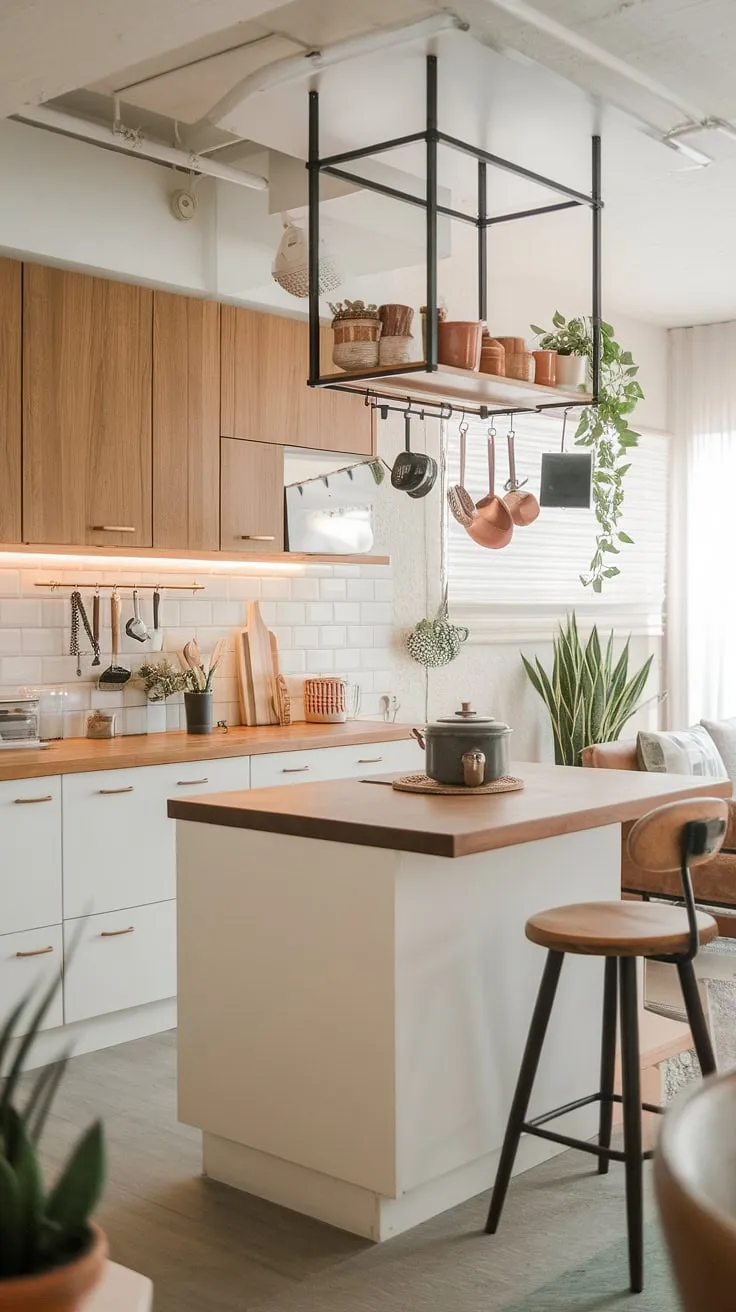 Where minimalist design meets the warmth of nature. This Japandi kitchen, with its clean lines and natural wood tones, creates a serene and inviting space, seamlessly flowing into the living area. The soft lighting and carefully chosen plants complete the tranquil atmosphere.