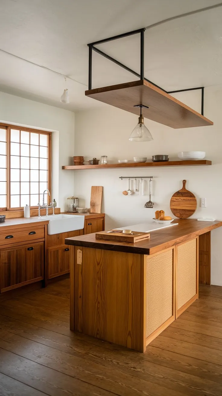 A harmonious blend of Japanese and Korean design principles creates this stunning Japandi kitchen. The soft, natural light enhances the beauty of the wood and white palette, while the thoughtful layout ensures both functionality and a peaceful atmosphere. A truly inspiring space where culinary artistry and tranquil living converge.