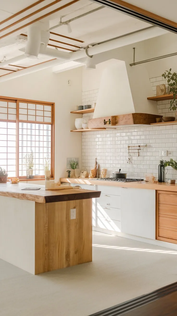 A harmonious fusion of Japanese and Korean design principles finds its home in this bright, airy New Zealand kitchen. The natural light enhances the beauty of the wood and white palette, creating a space that feels both modern and deeply tranquil. A testament to the power of simple elegance in the heart of the home.