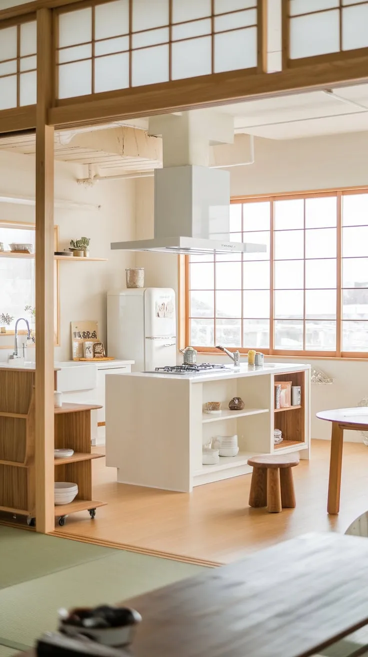 This airy, open-plan kitchen is a testament to understated elegance. The seamless integration of natural light, clean lines, and carefully chosen wooden accents results in a space that feels both inviting and sophisticated. A haven for mindful cooking and effortless entertaining.