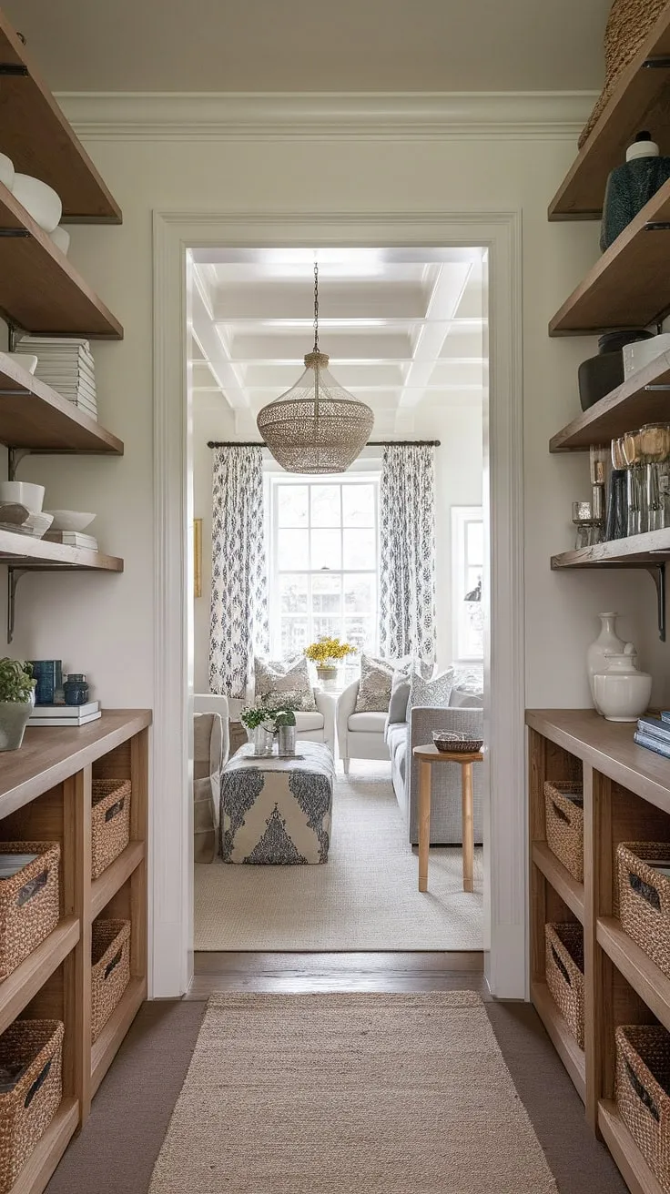 This meticulously organized pantry, a whisper of Nancy Meyers' aesthetic, showcases the beauty of blending traditional Craftsman details with a touch of French country flair. The wood and white design is both practical and stunning, a testament to a thoughtful design and functionality.