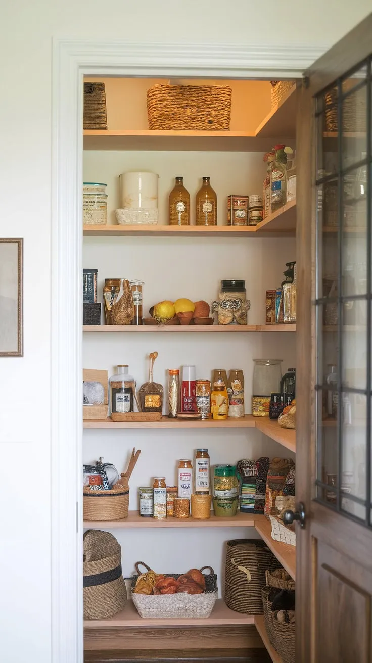 Organized chaos meets effortless chic in this French-inspired pantry. The warm wood tones and carefully curated collection of ingredients create a space that's as beautiful as it is functional, a true testament to the art of living well. A dream come true for any home cook, this pantry seamlessly blends traditional craftsmanship with modern convenience.