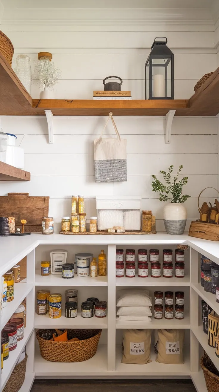This thoughtfully designed pantry seamlessly marries French-inspired charm with the rustic warmth of craftsman details. The abundance of carefully stored ingredients speaks to a love of cooking and a commitment to creating a beautiful, functional space.
