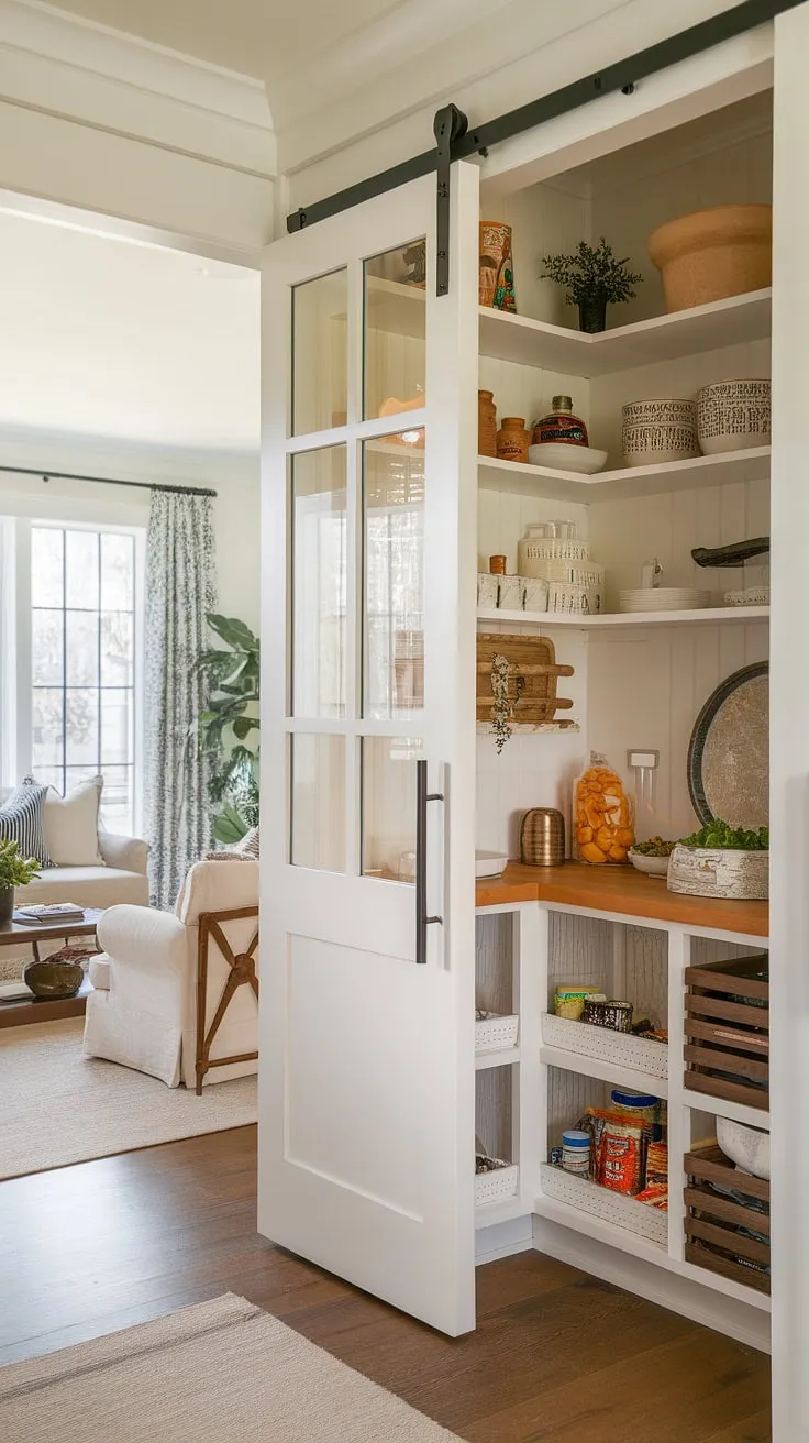 Organized chaos meets effortless chic. This French-inspired pantry, blending craftsman details with modern functionality, seamlessly transitions into a Nancy Meyers-esque living room, proving that a style can effortlessly coexist and create a truly inviting home.