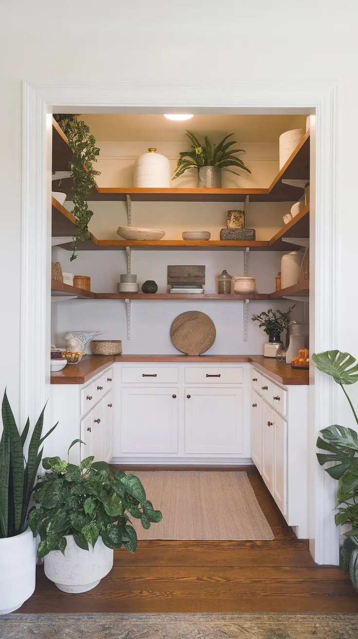 A sun-drenched pantry, a testament to effortless French-inspired charm. The warm wood tones and carefully curated collection whisper of cozy evenings and delightful gatherings. This space, a true reflection of Nancy Meyers' aesthetic, seamlessly blends traditional craftsmanship with a modern, airy feel. A haven for culinary creativity, it's where simple pleasures are celebrated.