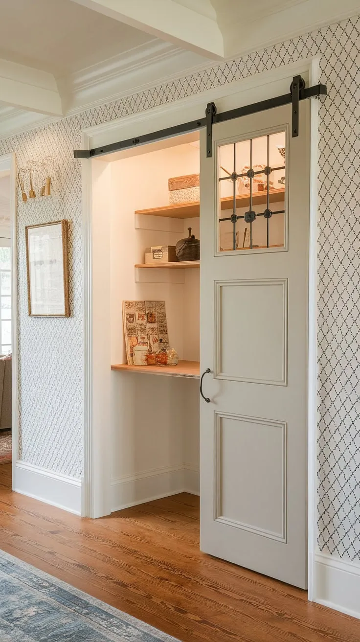 A perfectly organized pantry, a touch of French charm, and the quiet elegance of a Nancy Meyers film all rolled into one. The craftsman door and subtle detailing whisper of a life lived beautifully.