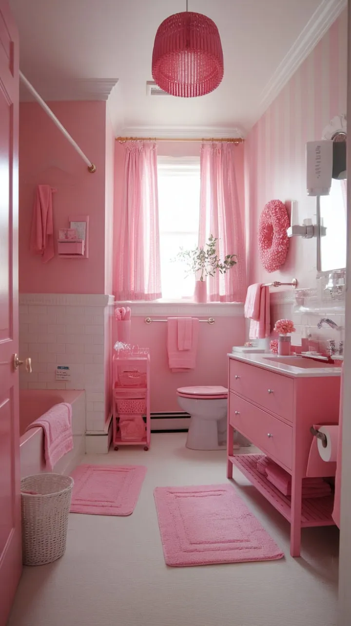 Step into a dreamy pink bathroom that transforms relaxation into an art form, where every detail invites you to unwind and reconnect with your inner peace.