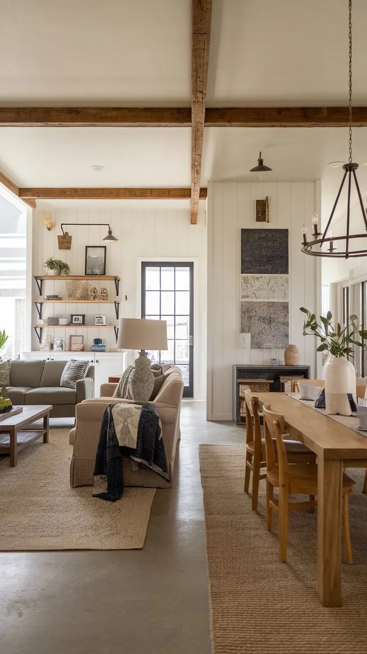 Warmth and character define this stunning farmhouse. The blend of wood, metal, and fabric textures creates a space that feels both lived-in and luxurious. A testament to the beauty of thoughtful design and comfortable living.