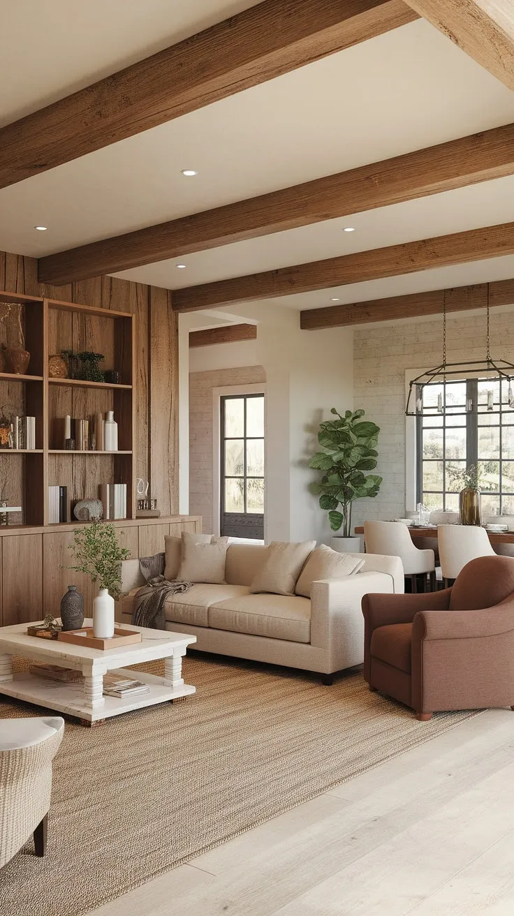 Where modern meets rustic charm. This farmhouse seamlessly blends comfort and style, creating a warm and inviting space perfect for gathering with loved ones. The exposed wooden beams add character, while the neutral color palette and thoughtful furnishings create a serene atmosphere. A perfect blend of textures and light, this home is a testament to thoughtful design.
