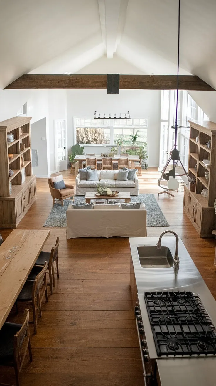 The exposed wooden beams and hardwood floors add undeniable character to this stunning farmhouse. A perfect blend of rustic charm and contemporary elegance, this home boasts a spacious and functional layout, ideal for those seeking a comfortable and stylish living space. The open concept design creates a sense of spaciousness and connection between the living, dining, and kitchen areas.