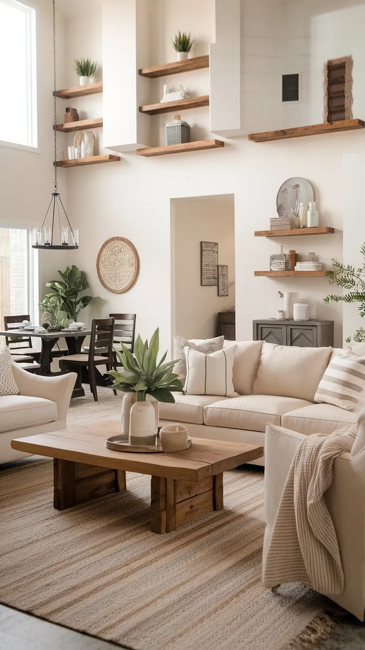 This modern rustic farmhouse seamlessly blends comfort and style. The open-plan living and dining areas create a warm and inviting atmosphere, perfect for both relaxing evenings and lively gatherings. Natural light floods the space, highlighting the carefully curated details and creating a sense of calm. A testament to thoughtful design, this home is a sanctuary of rustic charm.