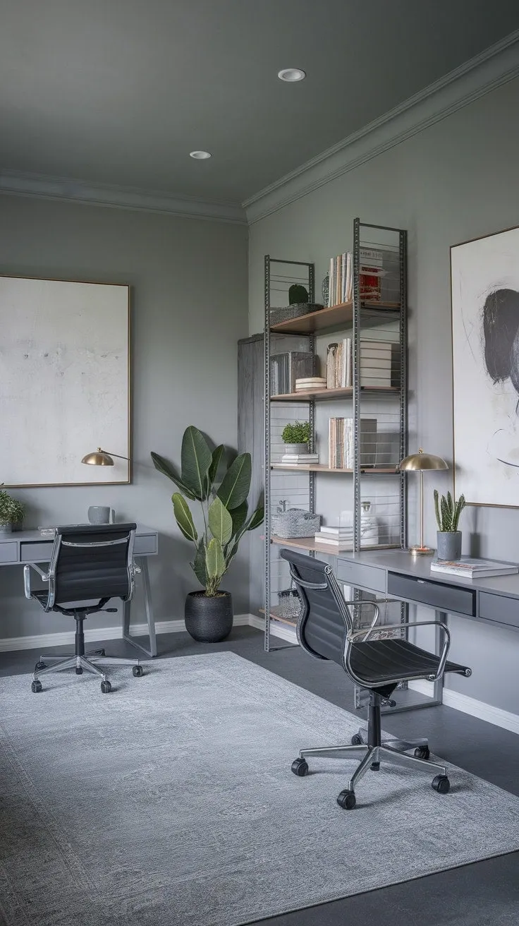 In a serene sanctuary of grey tones and soft light, books inspire a tranquil atmosphere where creativity soars and ideas take flight.