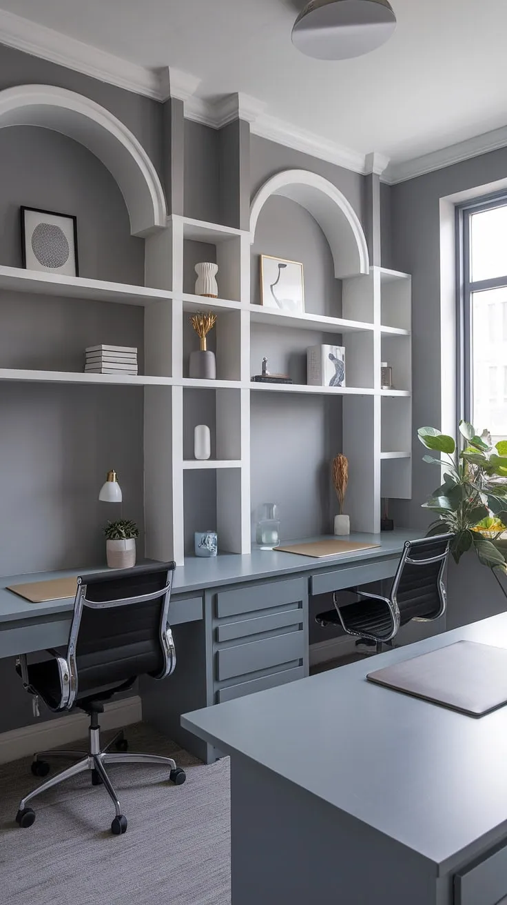 This sophisticated grey study is the epitome of modern learning. A harmonious blend of functionality and style, the room's thoughtful layout and calming color palette foster concentration and inspire creativity. A perfect sanctuary for students and professionals alike, it provides the ideal setting to achieve academic and professional goals.