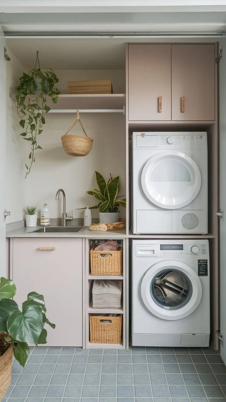 Transform your laundry day into a stylish experience with this compact, cleverly designed space that maximizes efficiency without sacrificing aesthetics.