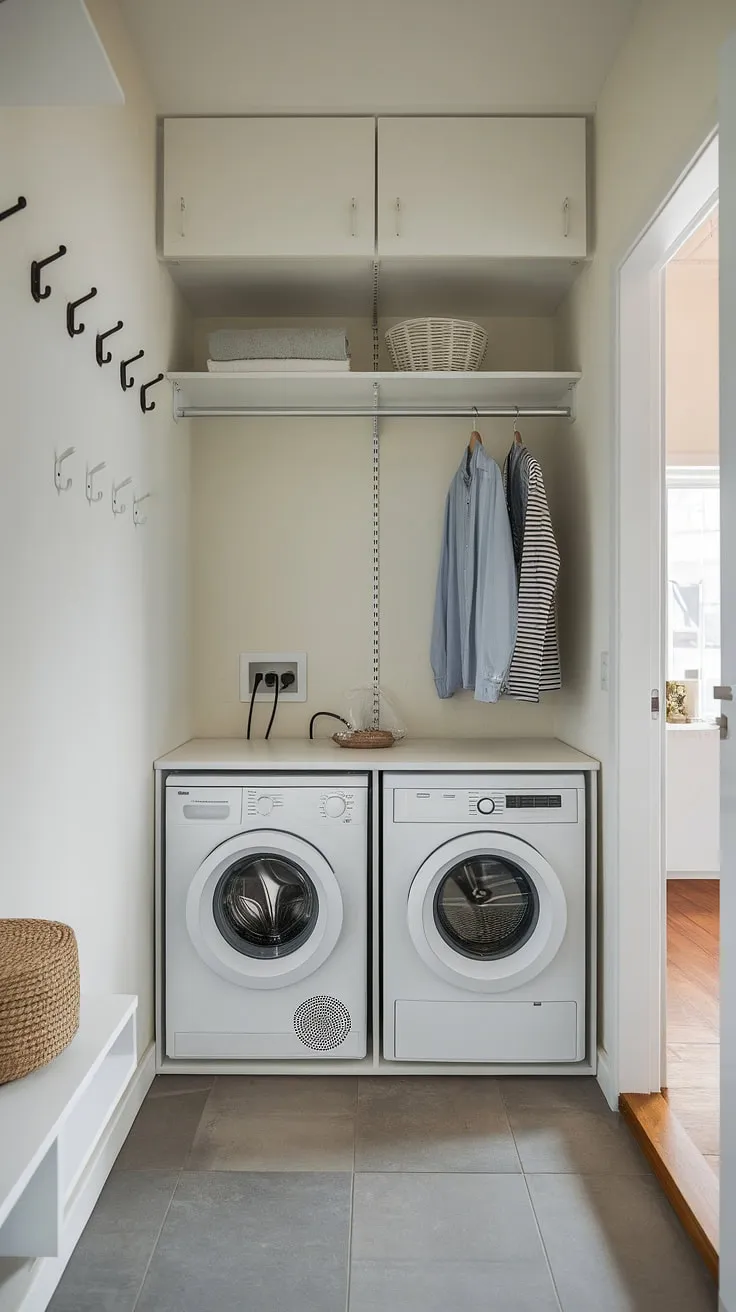 A small space? No problem! This laundry room proves that even a compact area can be both functional and aesthetically pleasing. A testament to smart design and space-saving solutions. A dream for apartment living.