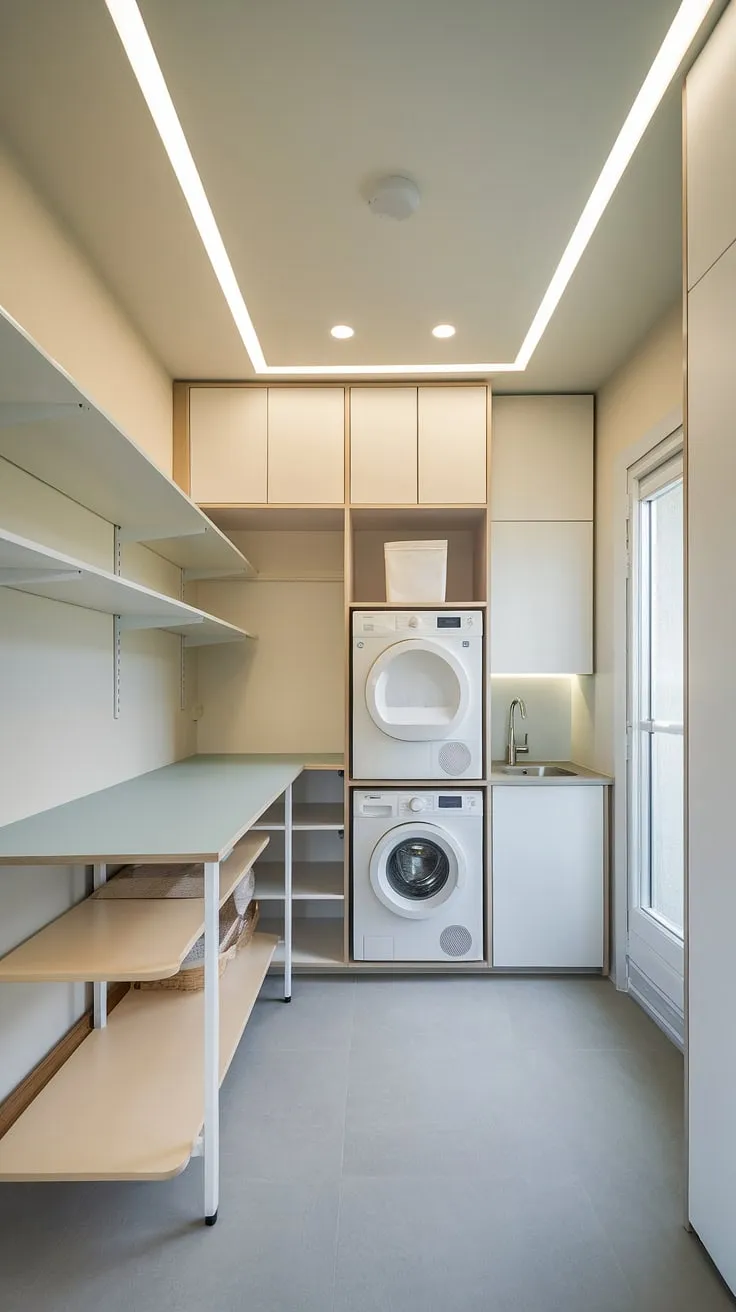 Maximize your space and minimize laundry day stress with this cleverly designed compact laundry room. The integrated washer, dryer, and folding station make even the smallest space feel functional and stylish. A perfect example of how thoughtful design can create a surprisingly efficient and beautiful a laundry area.