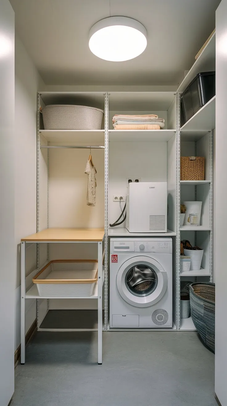 Maximize your space and minimize laundry day stress with this clever compact laundry solution. A streamlined design, smart storage, and a functional folding table make even the smallest space feel efficient and stylish. A perfect blend of form and function.