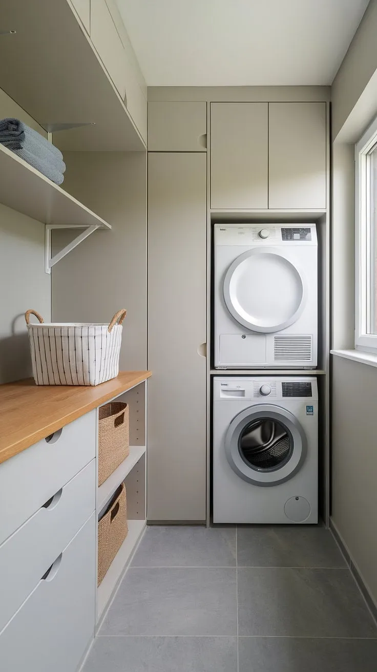 Small space, big impact. This cleverly designed laundry room proves that even the smallest area can be transformed into a functional and aesthetically pleasing haven. The efficient use of vertical space and thoughtful storage solutions make laundry day a breeze. A testament to the power of smart design.