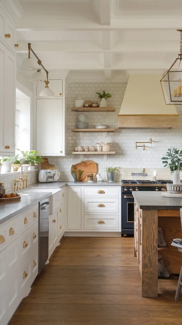 Where modern meets rustic charm. This kitchen seamlessly blends clean lines and a neutral palette with warm wood tones and subtle gold accents, creating a space that's both sophisticated and inviting. The result is a truly timeless design.