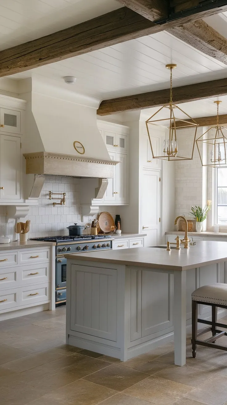 A symphony of textures and tones. This kitchen seamlessly blends classic farmhouse elements with a modern twist, creating a space that's both elegant and effortlessly functional. A true testament to refined country living.