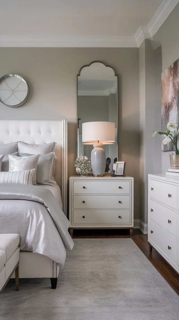 Serene and sophisticated, this bedroom's calming gray palette creates a sanctuary for restful nights. The clean lines of the furniture and the luxurious bedding contribute to a space that's both stylish and incredibly comfortable. A perfect blend of modern and transitional design.