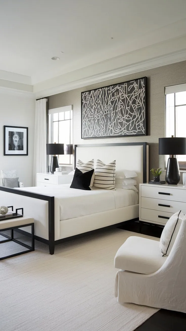 A minimalist haven of sophisticated style. The clean lines and monochrome palette create a sense of calm, while the carefully curated artwork and accessories add personality. A truly inspiring space, perfect for unwinding and recharging. A testament to the power of simple elegance.