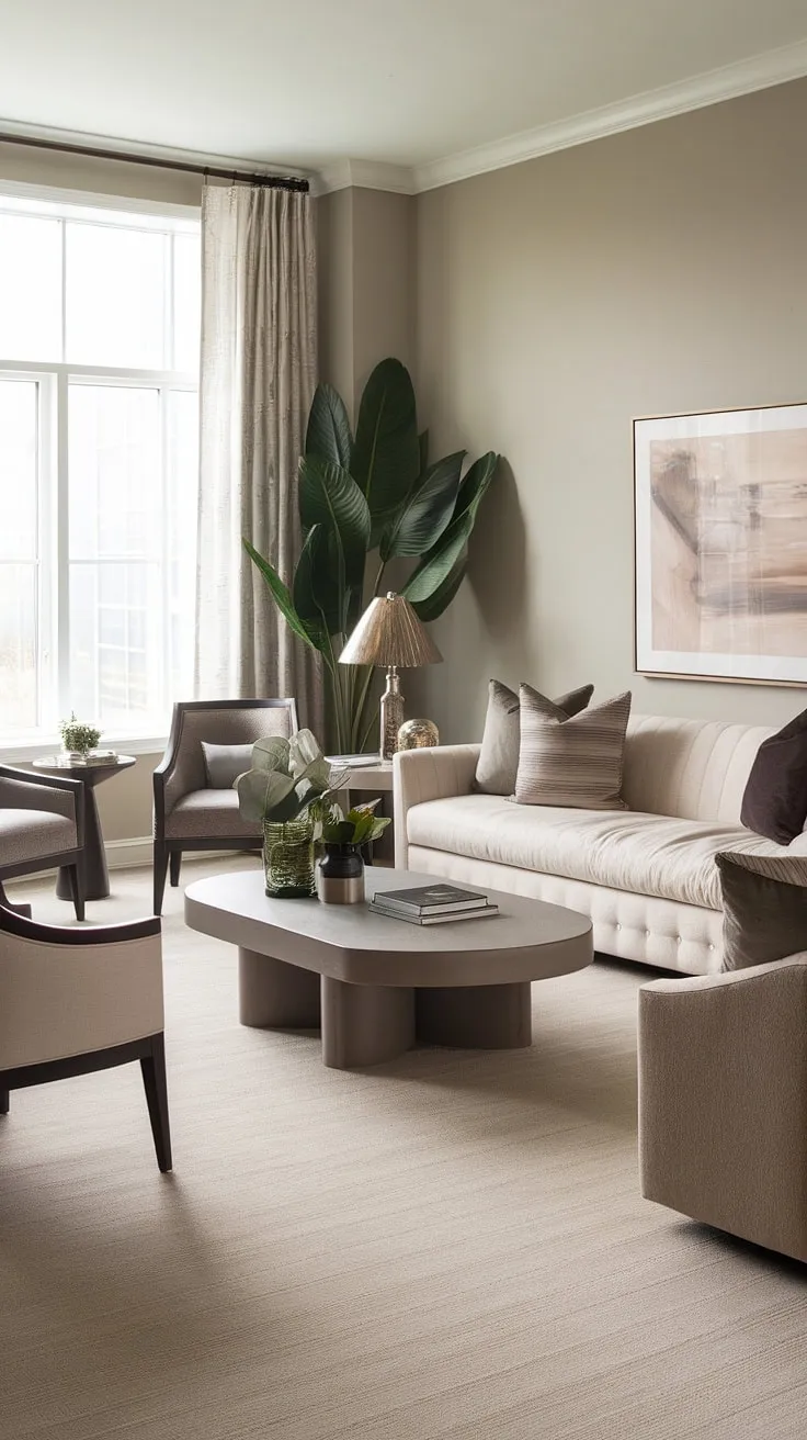 This modern transitional living room seamlessly blends style and comfort. The spacious design, highlighted by A calming color scheme and plush seating, offers the perfect sanctuary for relaxation and connection.