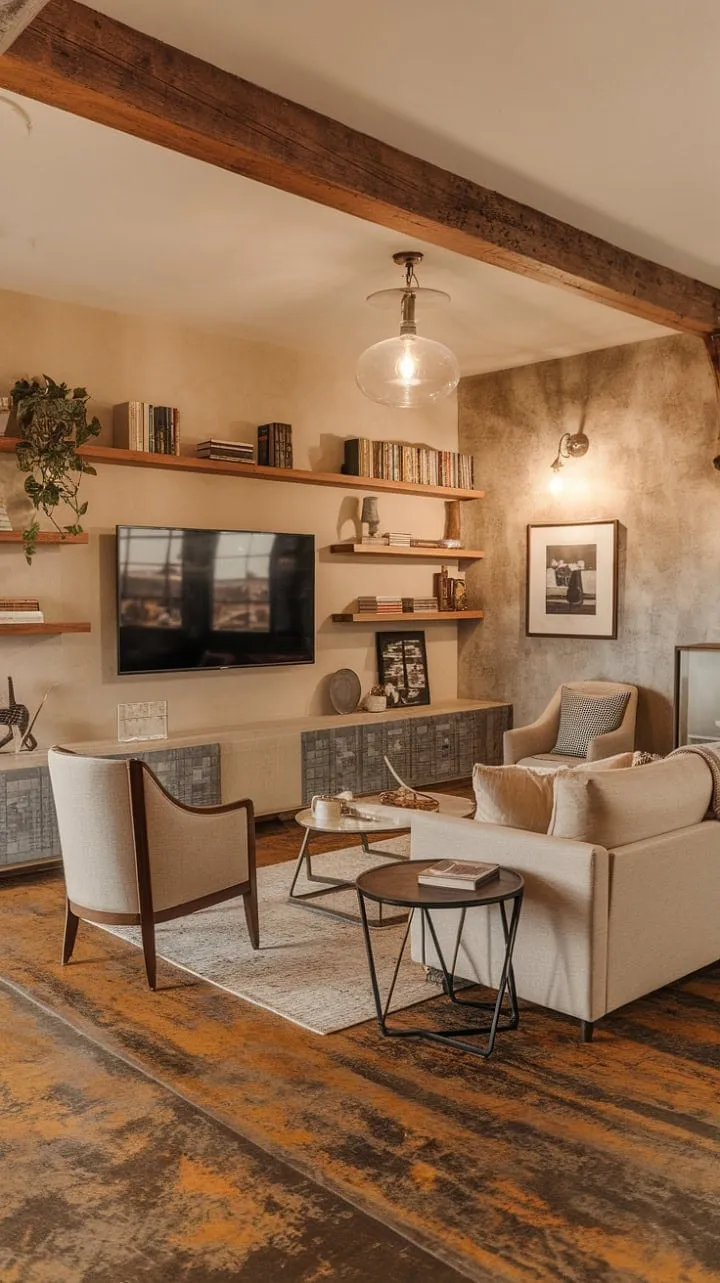 This inviting retreat harmoniously blends rustic charm with modern elegance, offering a serene escape that beckons relaxation.