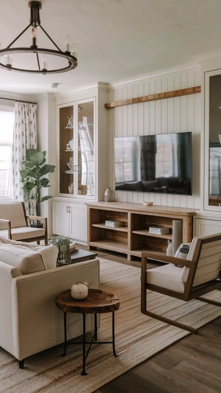 In a harmonious fusion of modern elegance and rustic allure, this inviting space glows with warmth, showcasing a captivating blend of textures and styles.