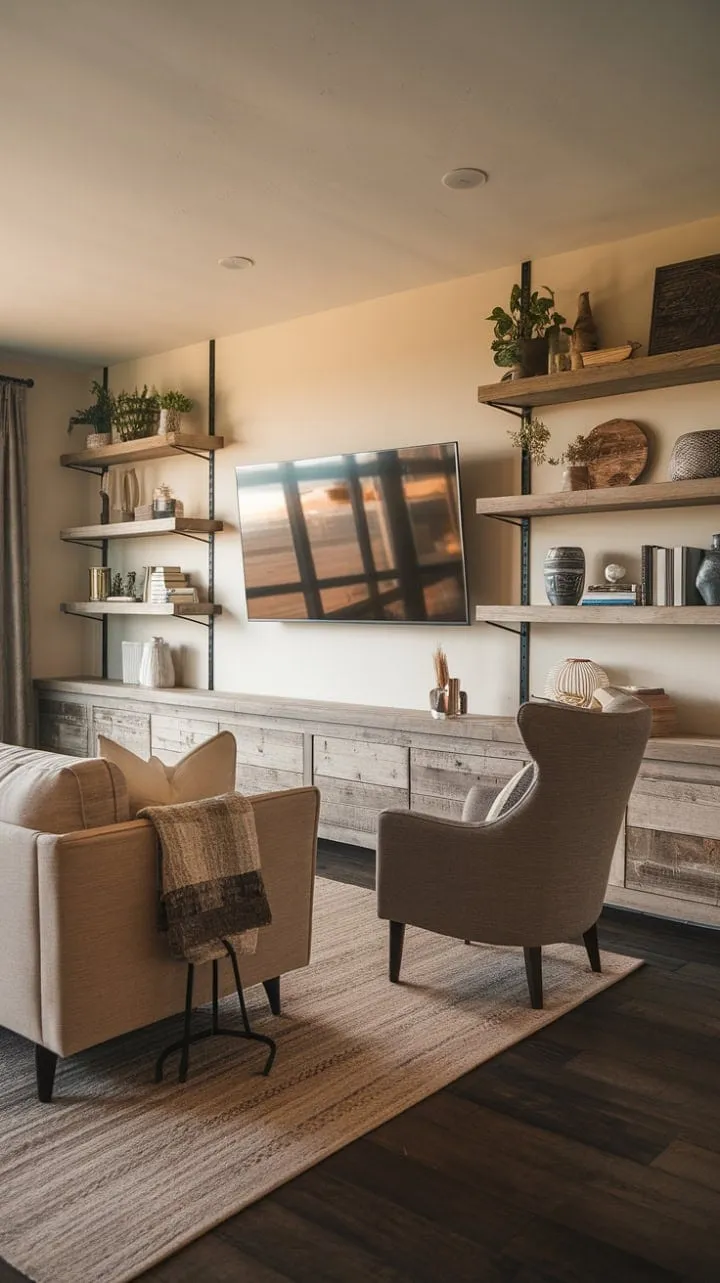 This inviting haven masterfully combines modern elegance with rustic charm, creating a unique atmosphere that radiates warmth and relaxation.
