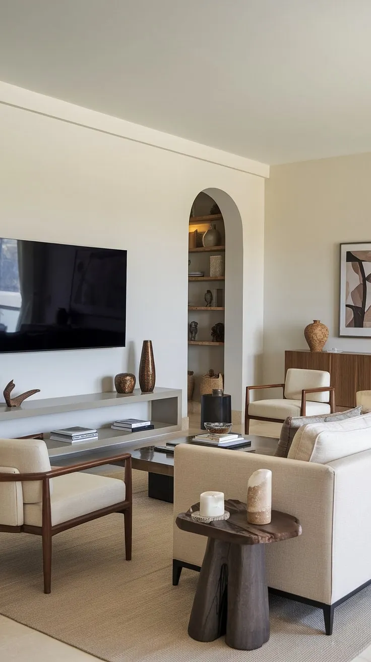 Modern living redefined. The clean lines and neutral palette create a serene atmosphere, perfect for relaxation and entertainment. A sophisticated space where comfort meets contemporary design. A testament to understated elegance.