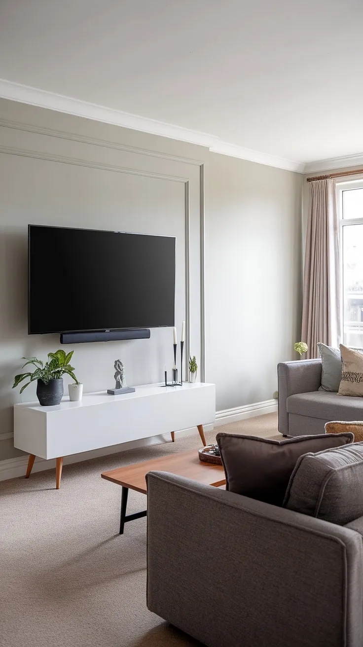 A sanctuary of calm and sophistication. This living room's design, featuring a clean-lined TV wall and thoughtfully chosen accessories, speaks volumes about understated elegance. The neutral color palette and natural light create a space that's both inviting and stylish.